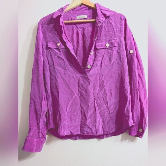 Banana Republic 100 % silk lilac utility popover blouse size S - Picture 3 of 6